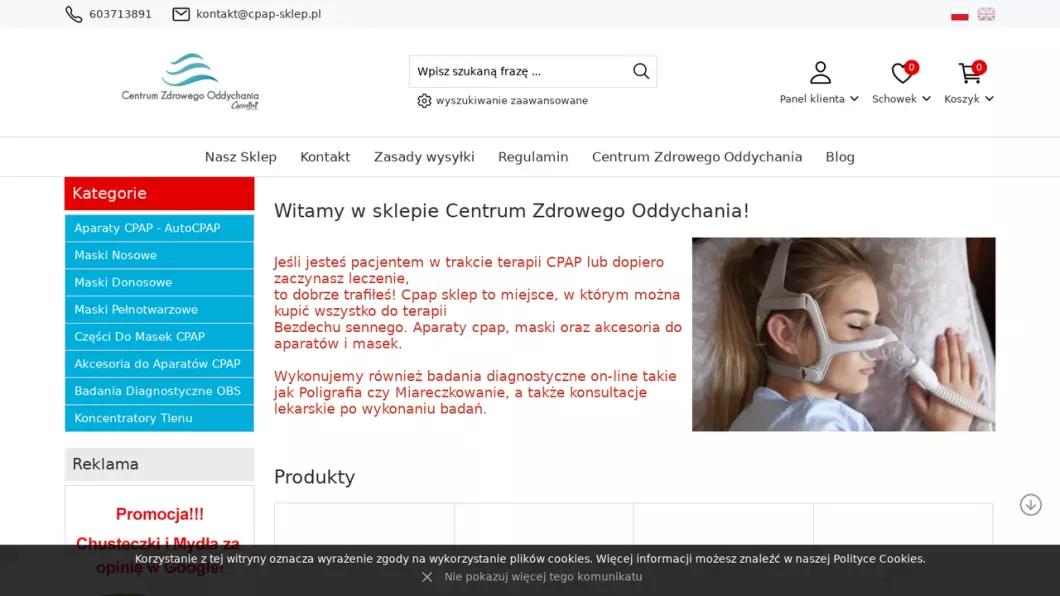 Sklep z przyrządami do CPAP - Centrum Zdrowego Oddychania - podgląd